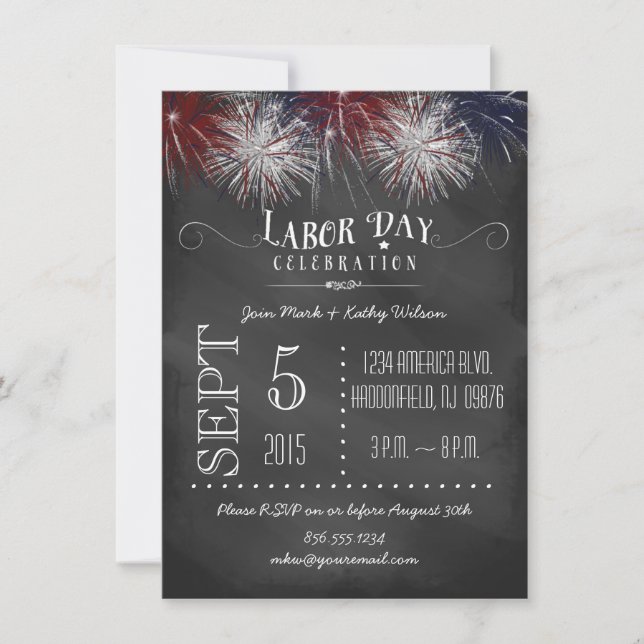 Invitation de partie de Fête du travail de feux (Devant)