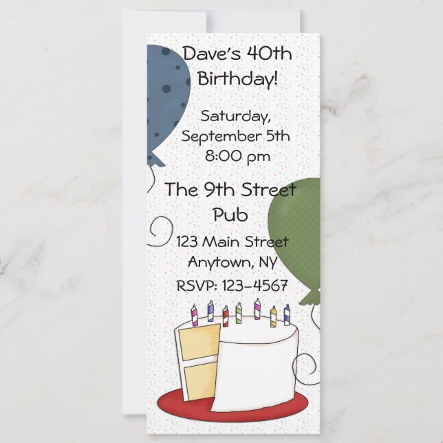 Invitation de partie de gâteau d'anniversaire (Devant)