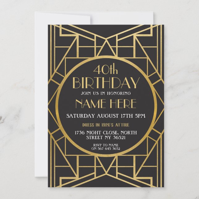 invitation de partie de Gatsby d'anniversaire (Devant)