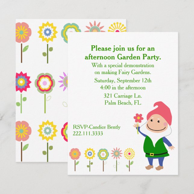 Invitation de partie de gnome de jardin (Devant / Derrière)