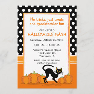 Invitation de partie de Halloween de chat noir et