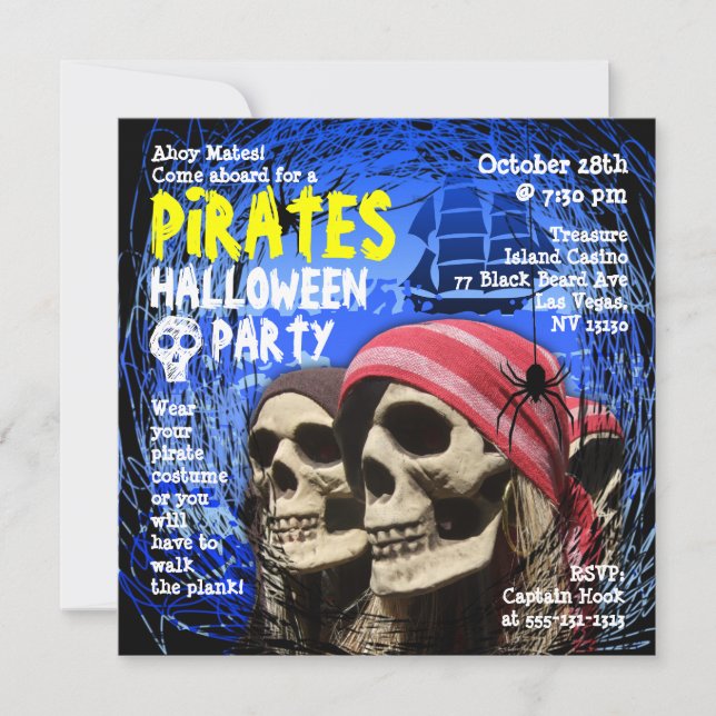 Invitation de partie de Halloween de pirate (Devant)