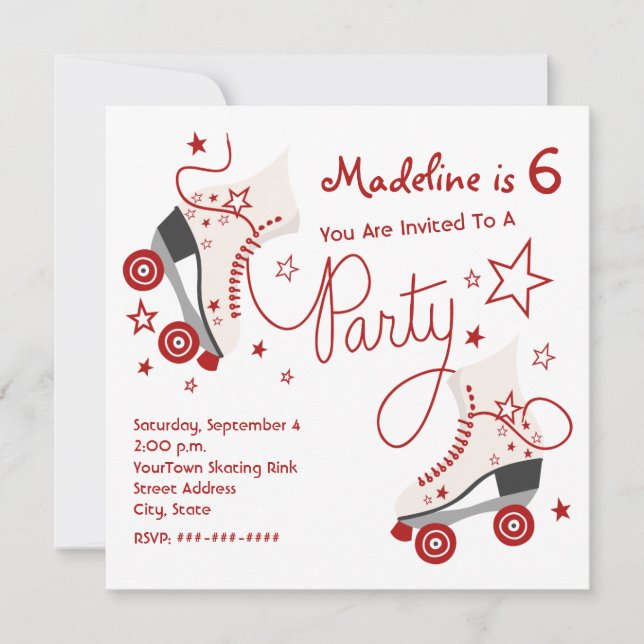 Invitation de partie de patin de rouleau - rouge (Devant)