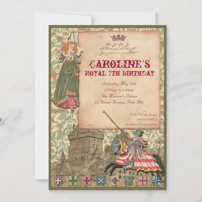 Invitation de partie de princesse et de chevalier (Devant)