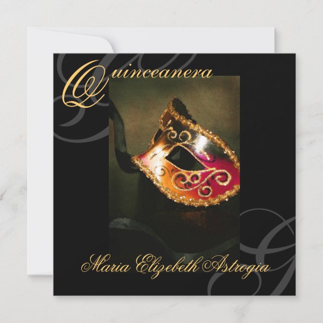 Invitation de partie de Quinceanera d'or de masque (Devant)