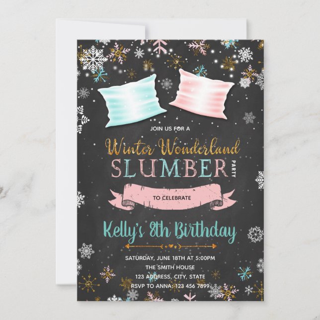 Invitation de partie de sleepover d'hiver (Devant)