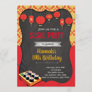 Invitation de partie de thème de sushi