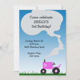 Invitation de partie de tracteur : Tracteur rose