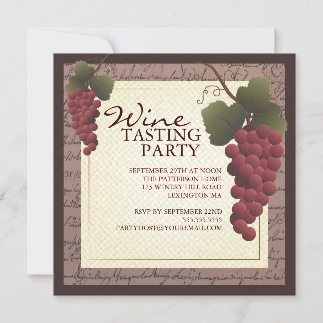 Invitation de partie d'échantillon de vin de vigne (Devant)