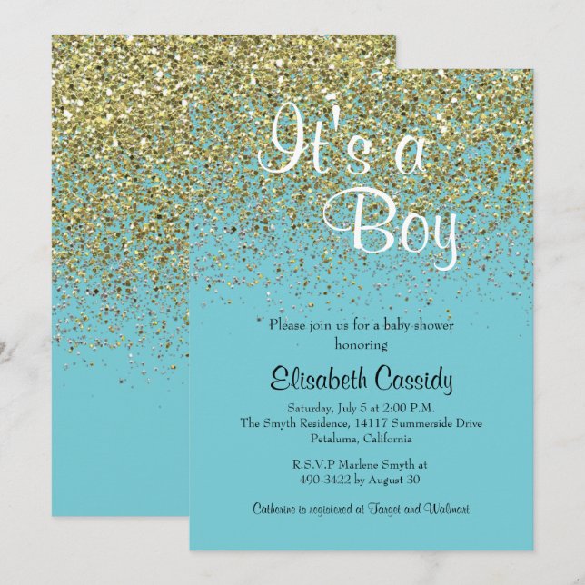 Invitation de Parties scintillant Baby shower bleu (Devant / Derrière)