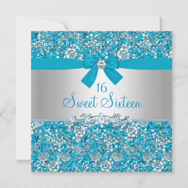Invitation de Parties scintillant bleu et Sweet si (Devant)