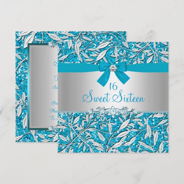 Invitation de Parties scintillant bleu et Sweet si (Devant / Derrière)
