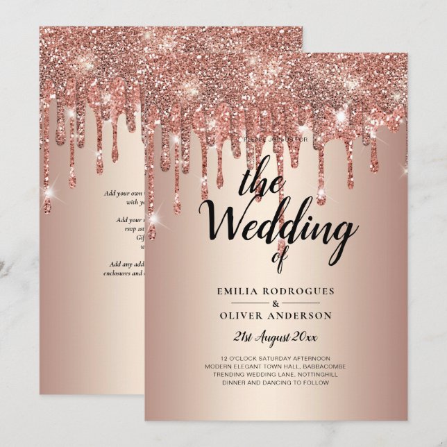 Invitation de Parties scintillant de Rose de budge (Devant / Derrière)