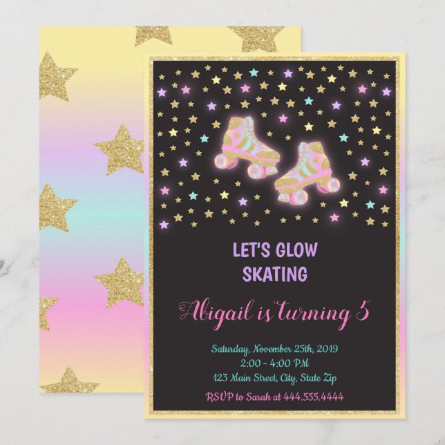 Invitation de patinage de rouleau de lueur, (Devant / Derrière)