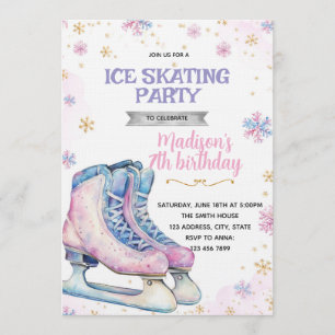 Invitation de patinage sur glace hivernal rose