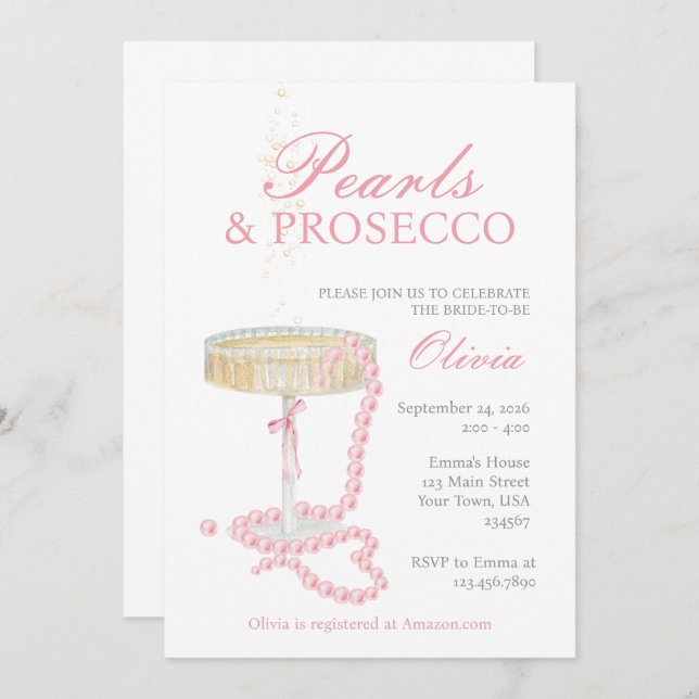 Invitation de Pearls et Prosecco (Devant / Derrière)