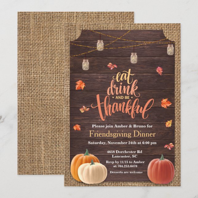 Invitation de pendaison de crémaillère de citrouil (Devant / Derrière)