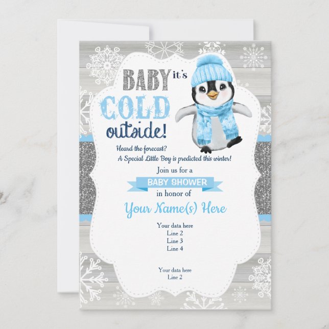 Invitation de Penguin Boy pour le Baby shower Boy (Devant)