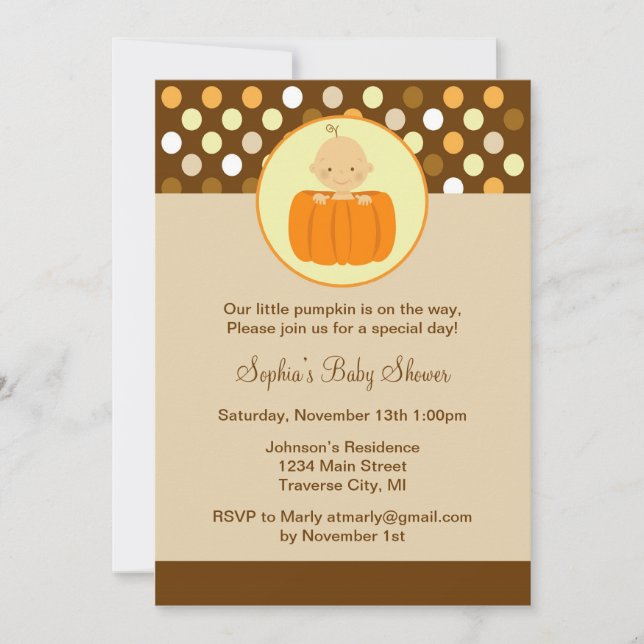 Invitation de petits Citrouilles Baby showers (Devant)