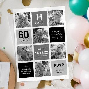 Invitation de photo de 60 ans gris noir sophistiqu