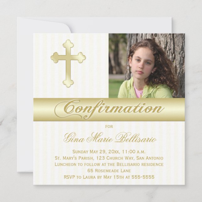 Invitation de photo de confirmation d'or blanc (Devant)