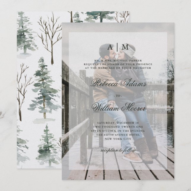 Invitation de photo de la forêt | d'hiver avec le (Devant / Derrière)