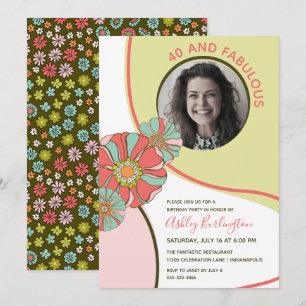 Invitation de photo florale rétro fabuleuse 40 ans