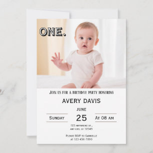 Invitation de photo simple pour le premier anniver