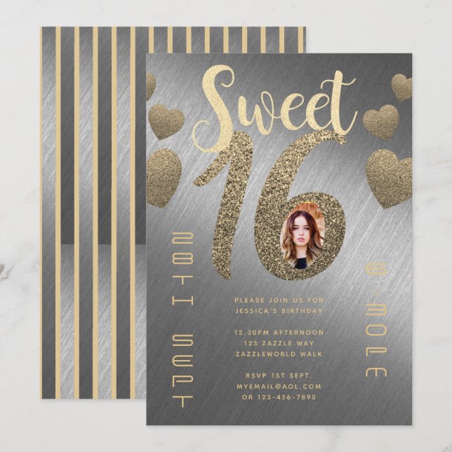 Invitation de photos SWEET 16 moderne Parties scin (Devant / Derrière)