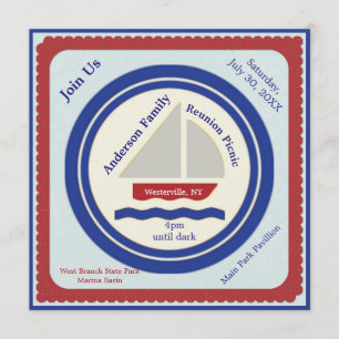 Invitation de pique-nique rouge, blanc, bleu