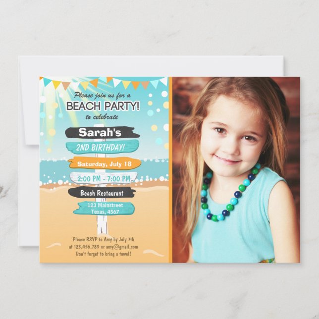 Invitation de plage d'anniversaire de plage de (Devant)