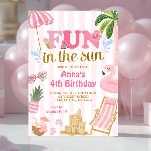 Invitation de plage Pink Stripe Fun in the sun