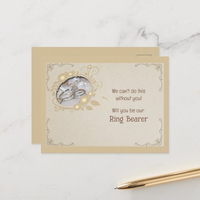 Invitation de porteur de bague florale marron et o (Devant/Arrière en situation)