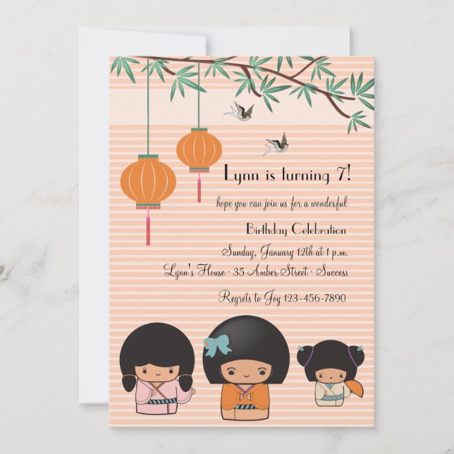 Invitation de poupées de Kokeshi (Devant)