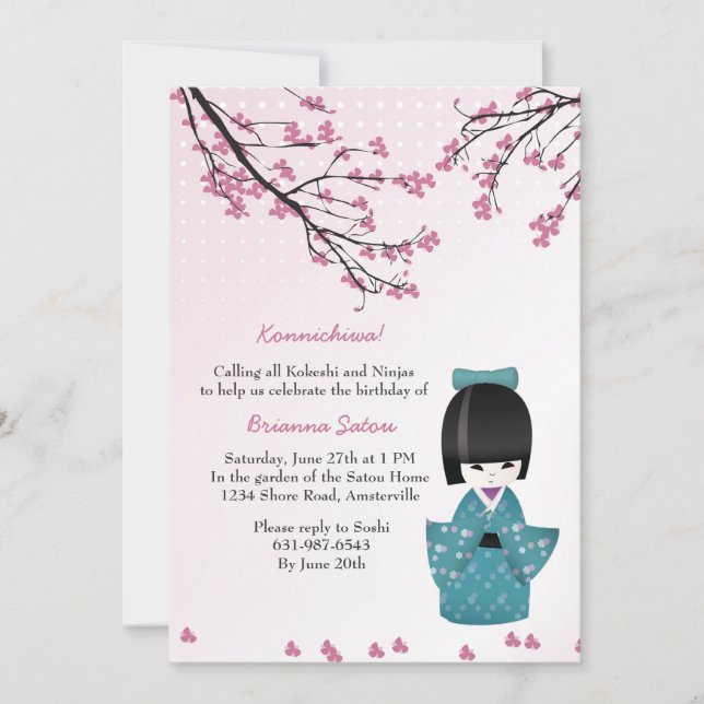 Invitation de poupées Kokeshi (Devant)