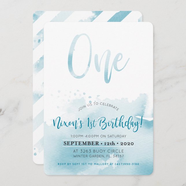 Invitation de premier anniversaire CUSTOM pour Nix (Devant / Derrière)