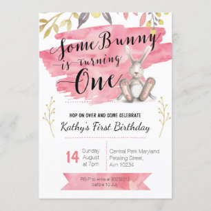 Invitation de premier anniversaire de Bunny Pink