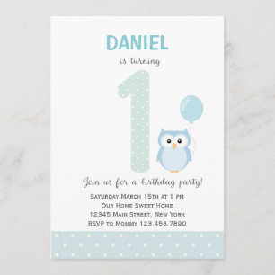 Invitation de premier anniversaire de Owl (bleu)
