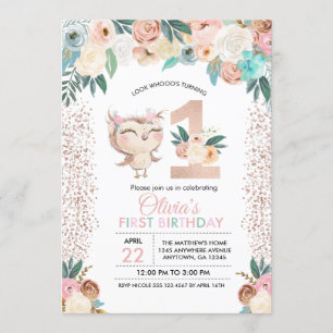 Invitation de premier anniversaire de Peachy Owl