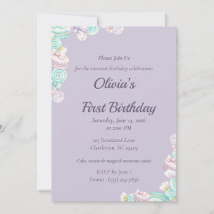 Invitation de premier anniversaire Pastel Candy Fa