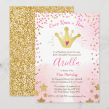 Invitation de premier anniversaire Princesse Gold 
