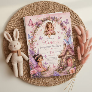 Invitation de première année de fée, forêt rose