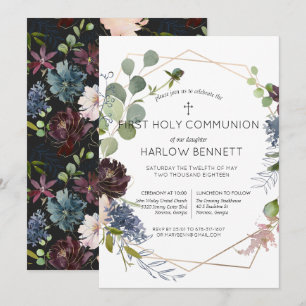 Invitation de première communion florale géométriq