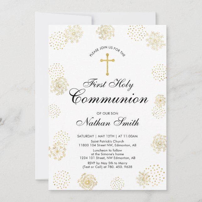 Invitation de première communion garçon | Or (Devant)