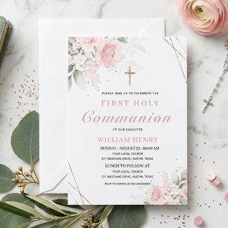 Invitation de première communion rose