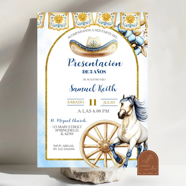 Invitation de présentation de 3 ans Charro bleu ma (Créateur téléchargé)