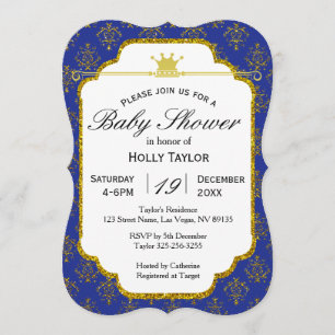 Invitation de prince baby shower d'or de bleu