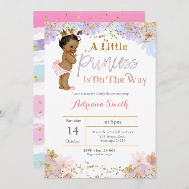 Invitation de princesse baby shower (Devant / Derrière)