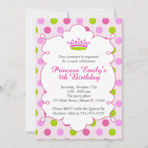 Invitation de princesse Pink Green Girl Birthday