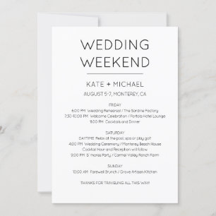 Invitation de programme de week-end de mariage élé